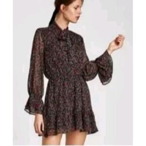 Zara Basic Black Floral Sheer Dress Women's Sz M Wedding Formal Career Embroid